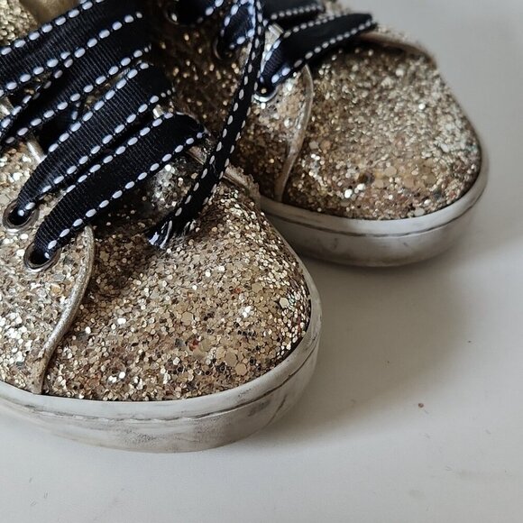 MIU MIU | Glitter Sneakers with Patches, Gold Size 35 MSRP: $650.00 - Picture 4 of 8
